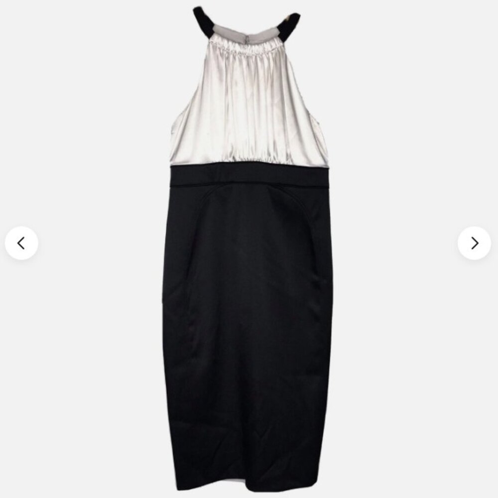 Jones Wear Dress Ivory White Black  Color Blocked Cocktail Midi Dress Size 4